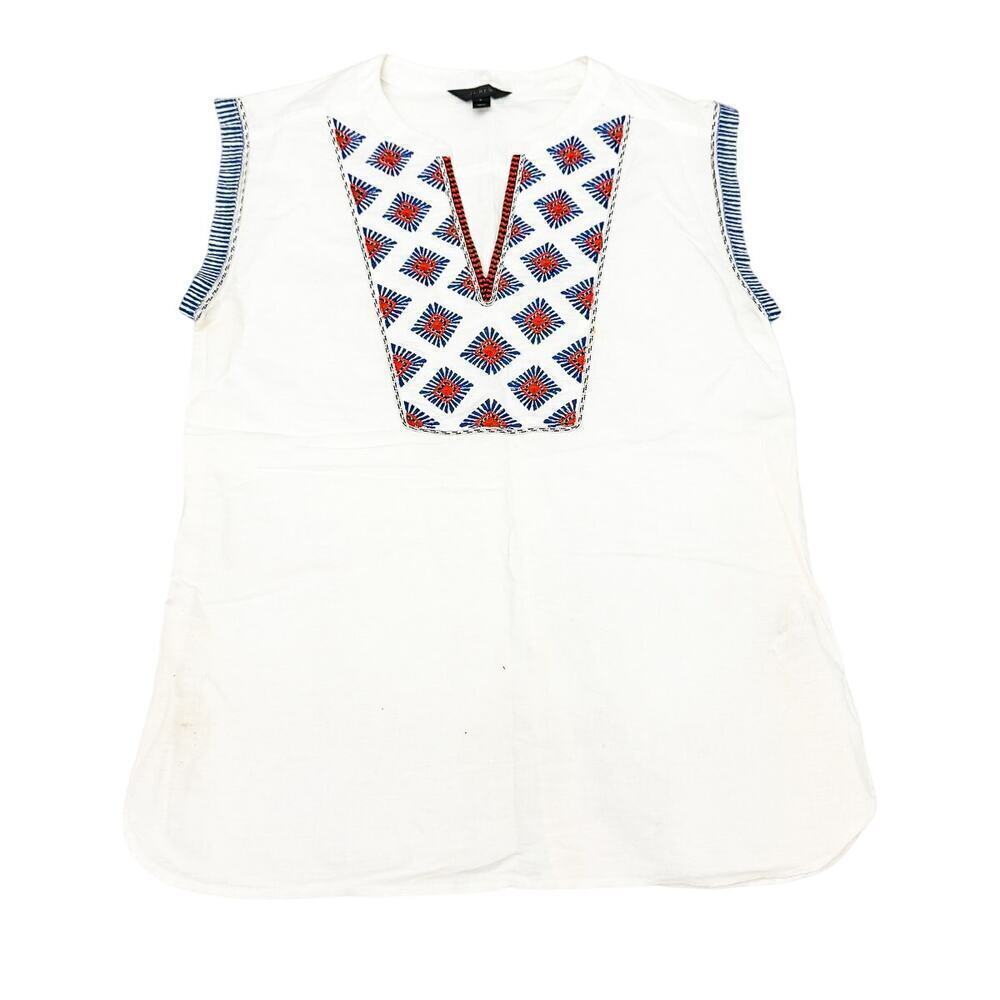 J. Crew Embroidered Linen Short Sleeve Top Size Small
